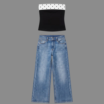 Love Soho Denim Pants Junior’s 1 Low Rise Wide Leg Blue with Reversible Tube Top