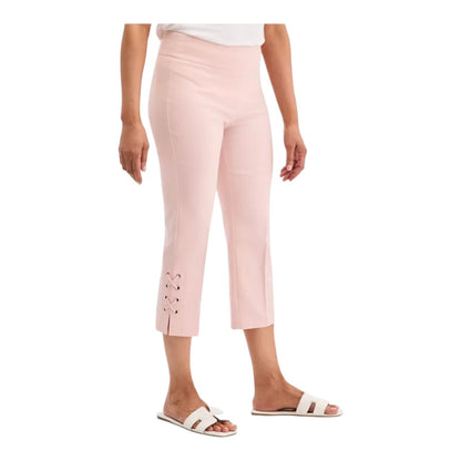 JM Collection Women's Side Lace-Up Pull-On Capri Pants - Pale Blush - Large