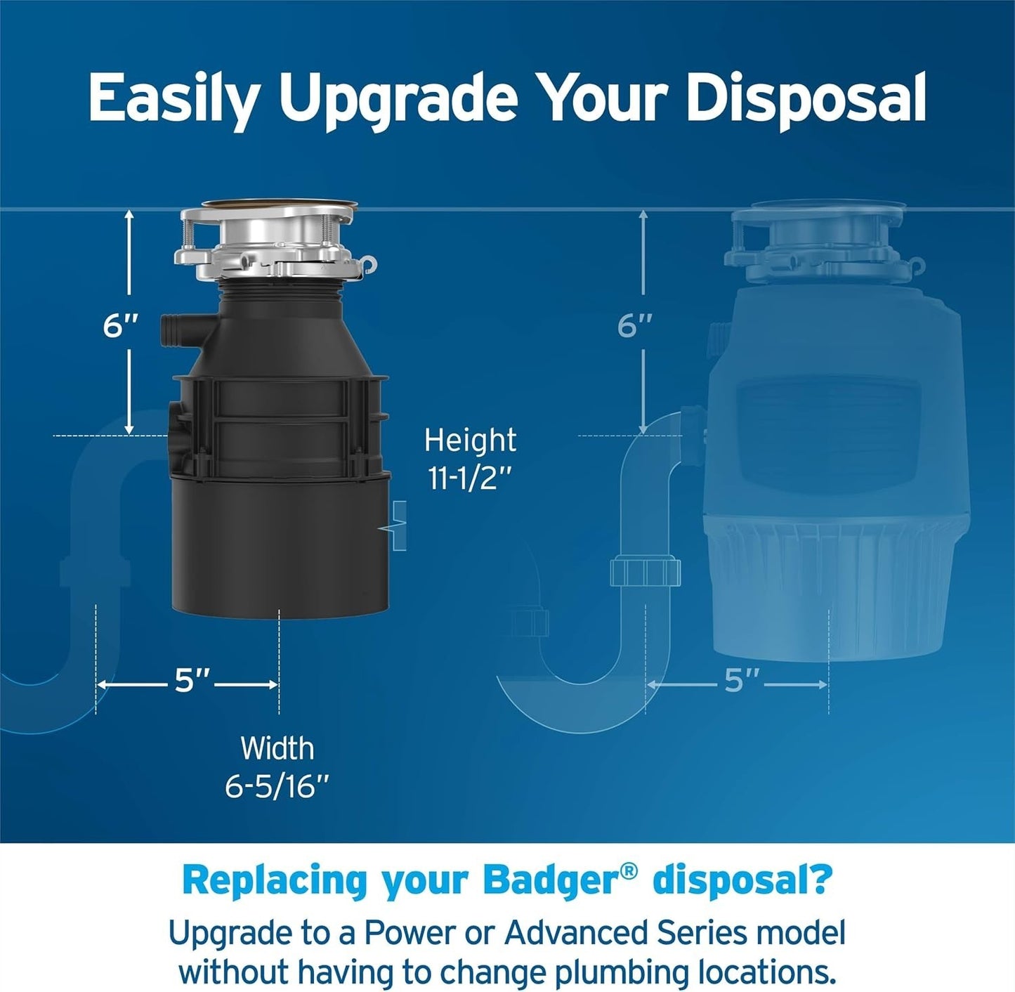 In-Sink-Erator Badger 1 With Cord Garbage Disposal, Badger, 11 3/8 In H