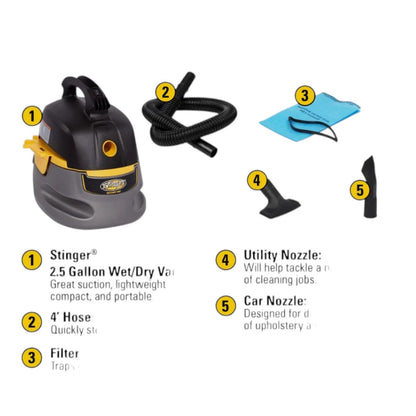 Stinger portable wet/dry vac auto detail shop vacuum cleaner blower 2.5-gallon