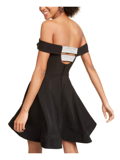 Crystal Doll Womens Back Beaded Short Cocktail and Party Dress Black S