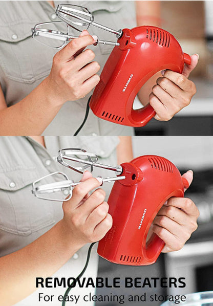 OVENTE Portable 5 Speed Hand Mixer W/ SS Whisk Beaters - Red - No Storage Case