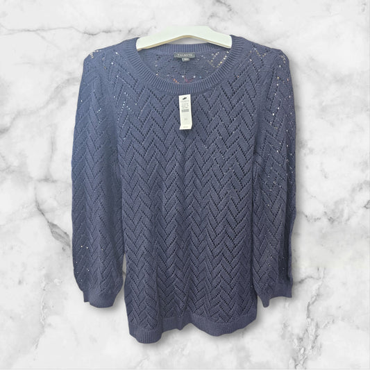 Talbots Chevron Open Weave 3/4 Sleeve Sweater, Navy, XS