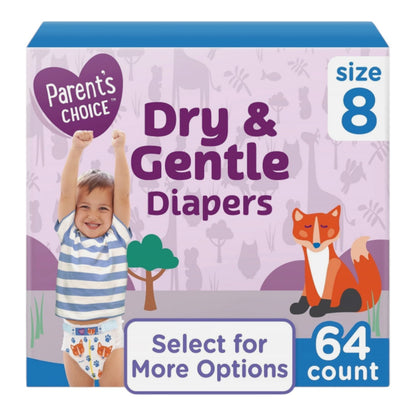Parent's Choice Dry & Gentle Diapers Size 8, 64 Count (Select for More Options)