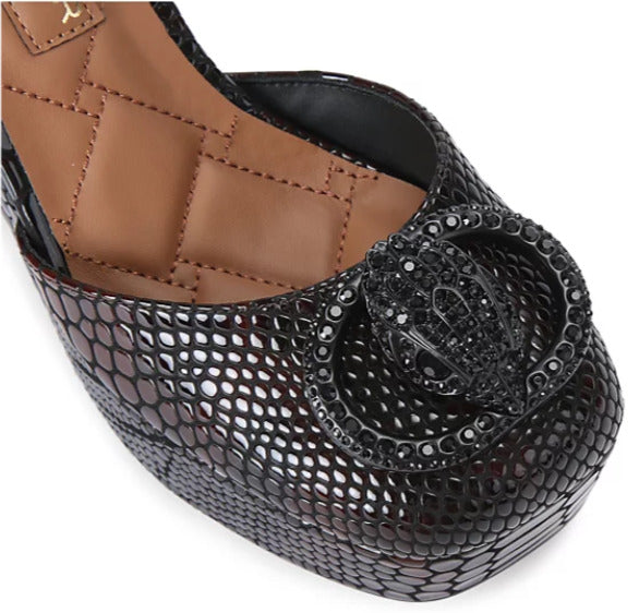 KURT GEIGER LONDON CHELSEA CLOSED PLATFORM IN BLK/BROWN SNAKE PRINT