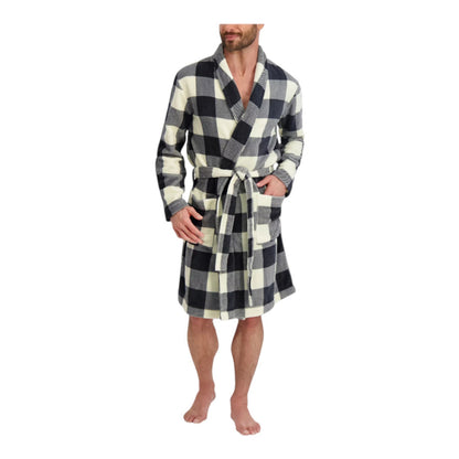 Hanes Men's Adjustable Plush Robe - Grey Plaid - S/M & L/XL