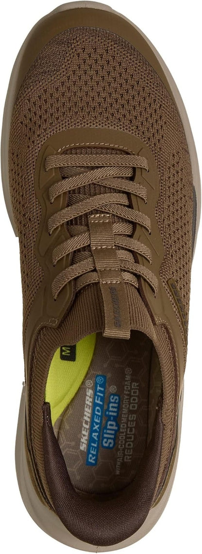 NEW MENS SKECHERS SLIP INS RELAXED FIT SLOAN ORBITAL Khaki KNIT Shoes AUTHENTIC