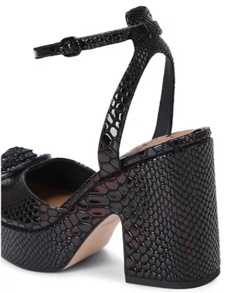 KURT GEIGER LONDON CHELSEA CLOSED PLATFORM IN BLK/BROWN SNAKE PRINT