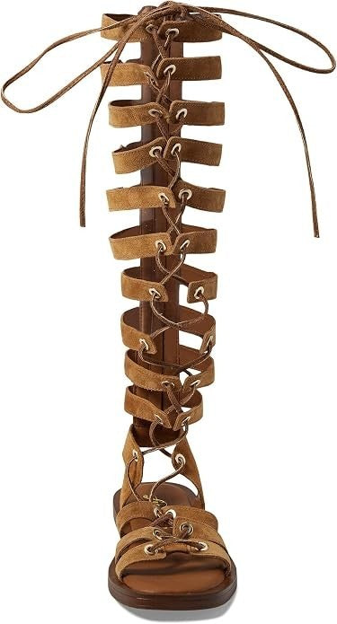 Free People Sun Chaser Gladiator Tall Lace Up Tan Suede Sandal Boho 37 New