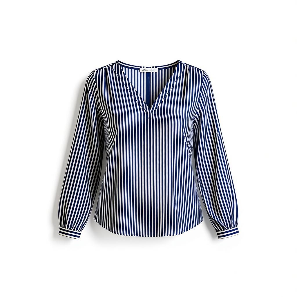 LIZ CLAIBORNE BLOUSE/SHIRT 3/4 SLV V-NECK STRIPED TOP NEW $44 TUNIC BLUE/WHITE