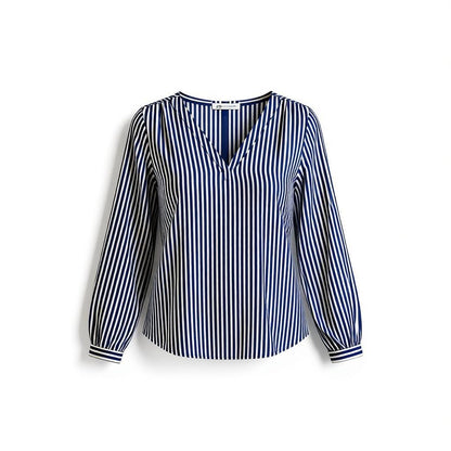 LIZ CLAIBORNE BLOUSE/SHIRT 3/4 SLV V-NECK STRIPED TOP NEW $44 TUNIC BLUE/WHITE