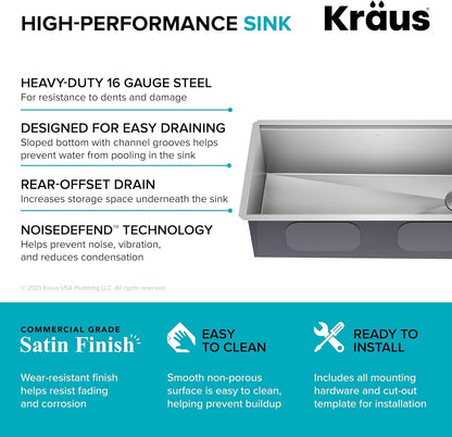 Kraus KWU110-36 Kore 36" Undermount Single Basin Stainless Steel - Stainless