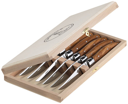 LAGUIOLE Jean Dubost Knives with Olive Wood Handles, Small, Brown, Set of 6