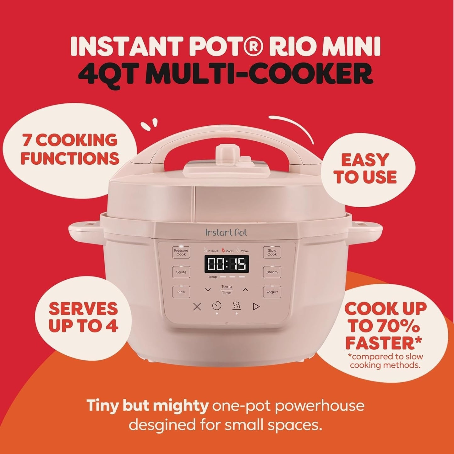 Compact 4QT Multi-Cooker, Pressure Cooker, Slow Cooker White Instant Pot