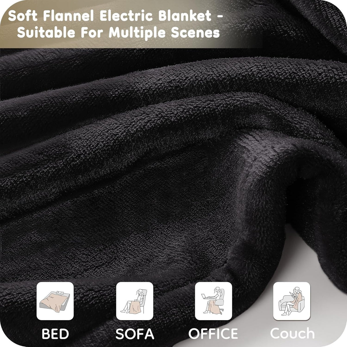 Electric Blanket Twin 62''X84'' Heated Blanket Gray, Ultra Soft Silky Flanne...