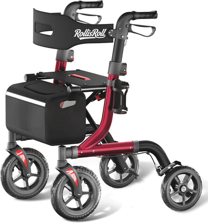 RollisRoll All Terrain Walker for Seniors with Seat, Foldable Aluminum Frame 10”