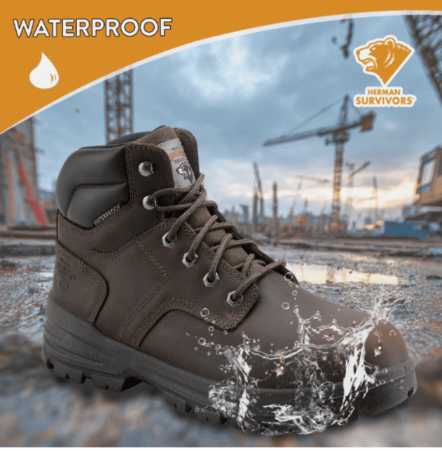 Herman Survivors Men's Boulder Waterproof Steel Toe Work Boots, Brown Leather, W