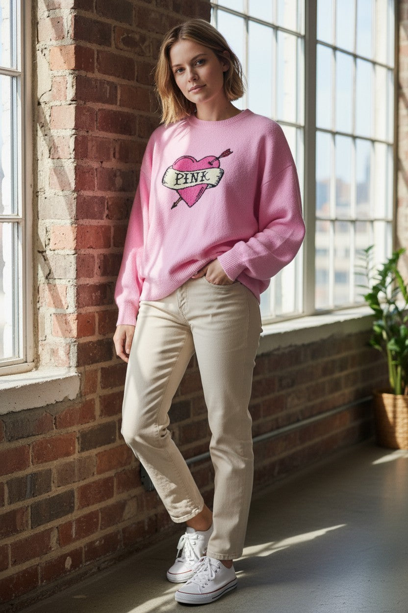 Victoria's Secret PINK Collegiate Knit Crewneck Sweater in Pink Heart