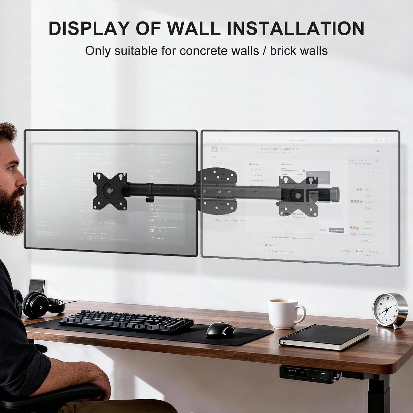 Dual Monitor Wall Mount Single to Double Bracket Adapter Horizontal Assembly ...