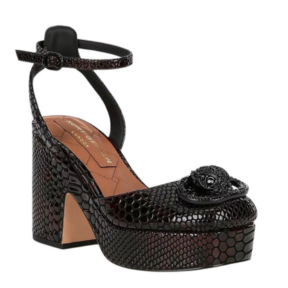 Kurt Geiger Women's Closed Chelsea Platform Heel Black & Brown Snake Print