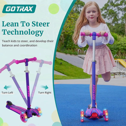 Kids Kick Scooter, LED Lighted Wheels and 3 Adjustable Height Handlebars, Lea...
