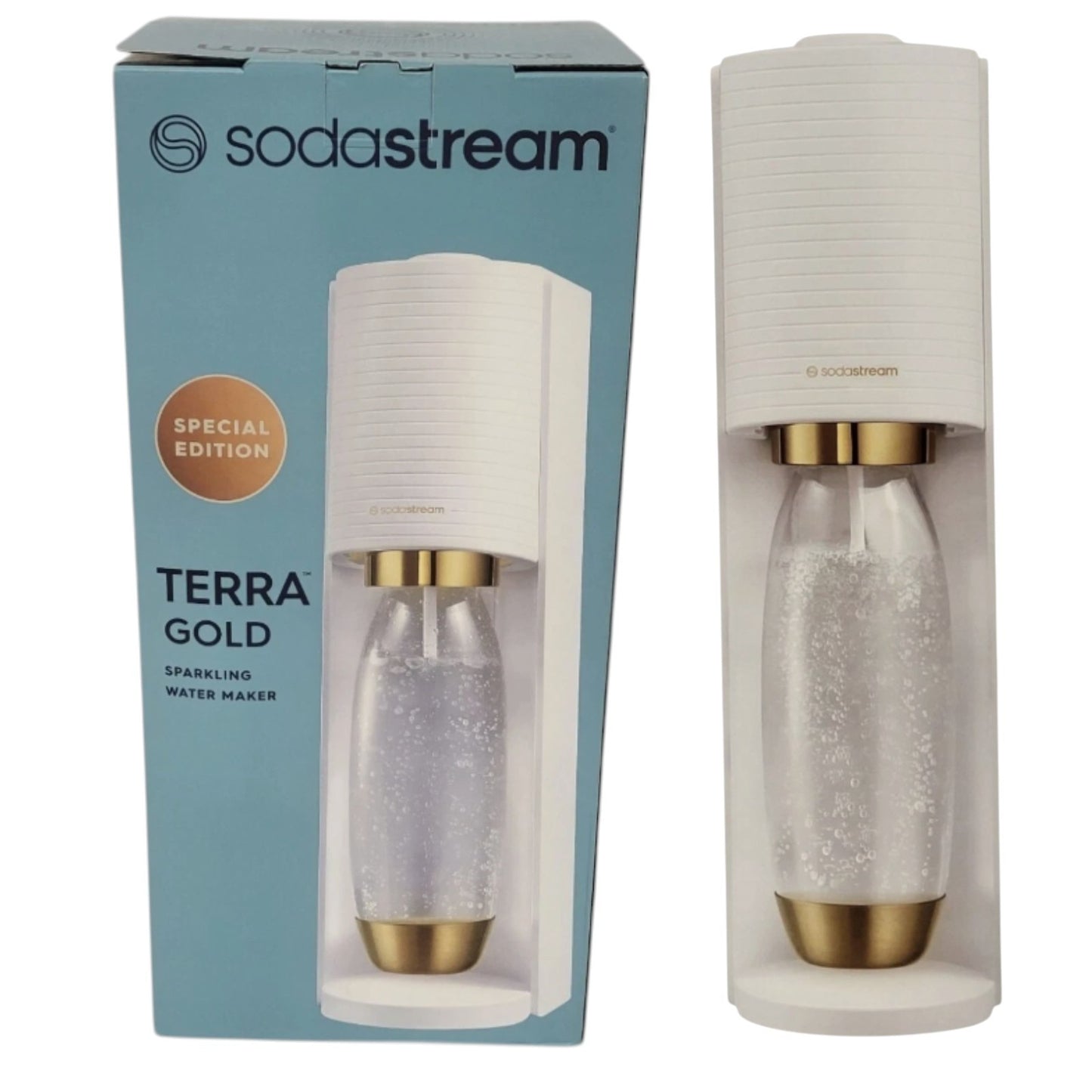 SodaStream Special Edition Terra Gold & White 1L Bottle Sparkling Water Maker