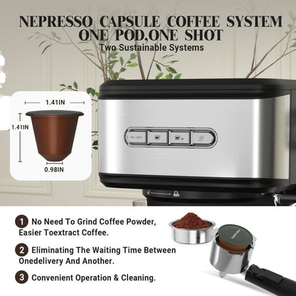 Empstorm Espresso Machine 20 Bar, 2 in 1 Espresso w/Steam pressure coffee Maker