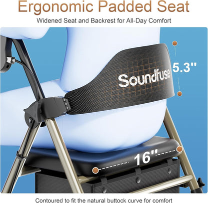 Soundfuse Rollator Walkers w/ Seat 4 Seniors Foldable 8" Big Wheels All Terrain