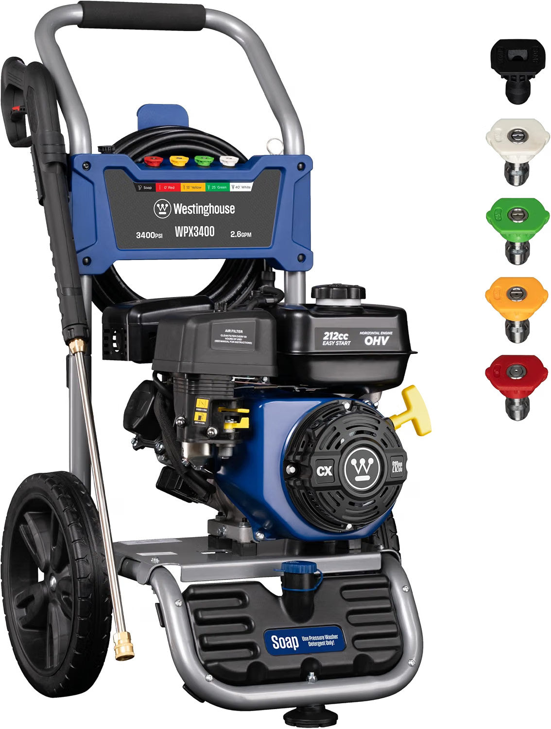Westinghouse WPX3400 3400PSI 2.6GPM Gas Power Washer w/ Sprayer Wand & 5 Nozzles