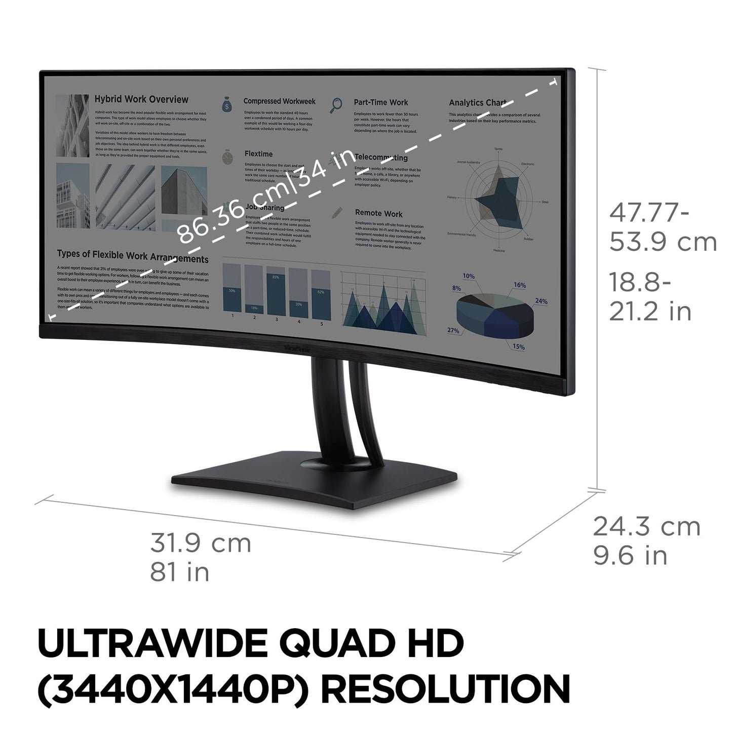 ViewSonic VP3881A 43" 1440p Ultrawide Curved Monitor, 100% sRGB, USB-C & HDMI