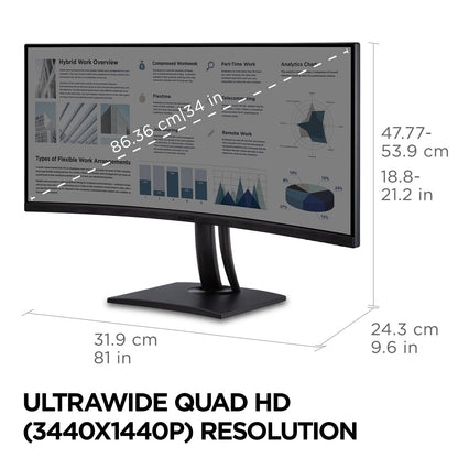 ViewSonic VP3881A 43" 1440p Ultrawide Curved Monitor, 100% sRGB, USB-C & HDMI