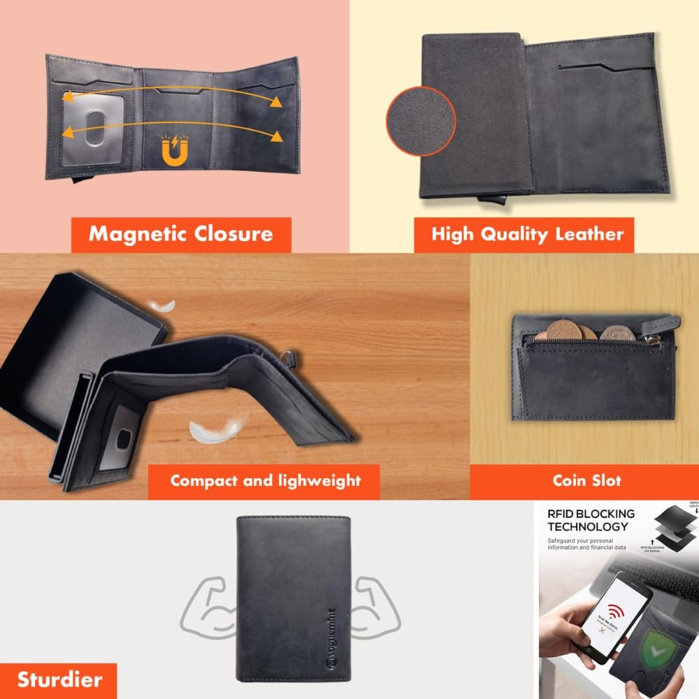 VogueMint Wallet for Men - Slim Minimalist RFID Blocking Genuine Leather Wallet