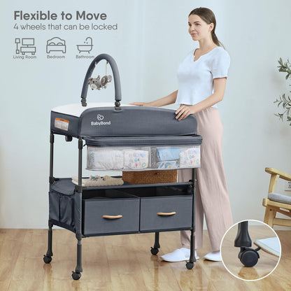 Portable Baby Changing Table with 2 Storage Baskets, Foldable Changing Table ...