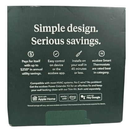 Ecobee Smart Thermostat Sealed Compatable W/Siri, Alexa, and Google W/ Trim Kit