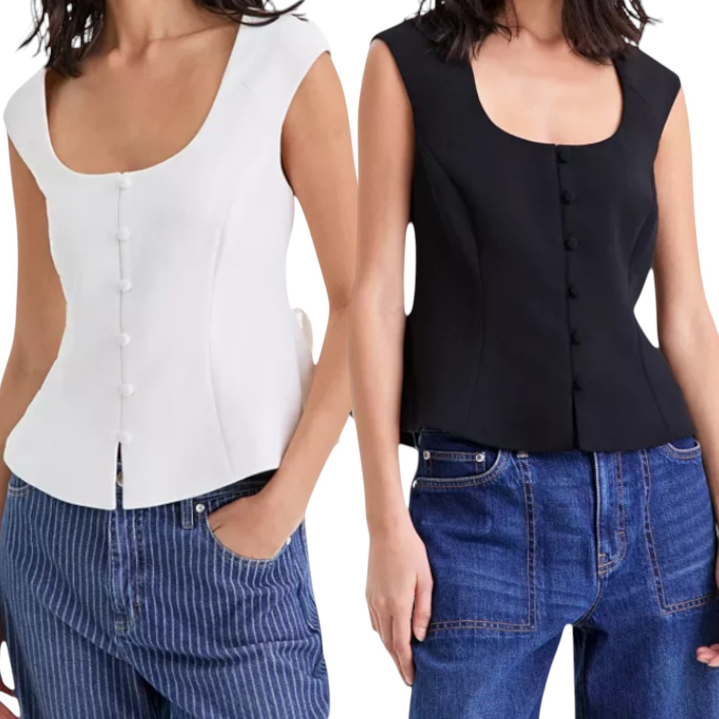 On 34th Women's Crepe Button Front Vest Scoopneck Button Front Vest Drapey