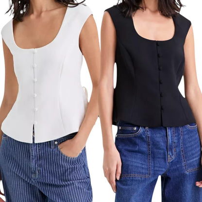 On 34th Women's Crepe Button Front Vest Scoopneck Button Front Vest Drapey