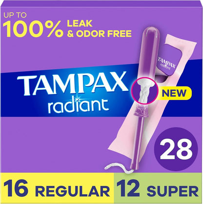 Tampax Radiant Assorted Plastic Tampons Unscented 28 Count