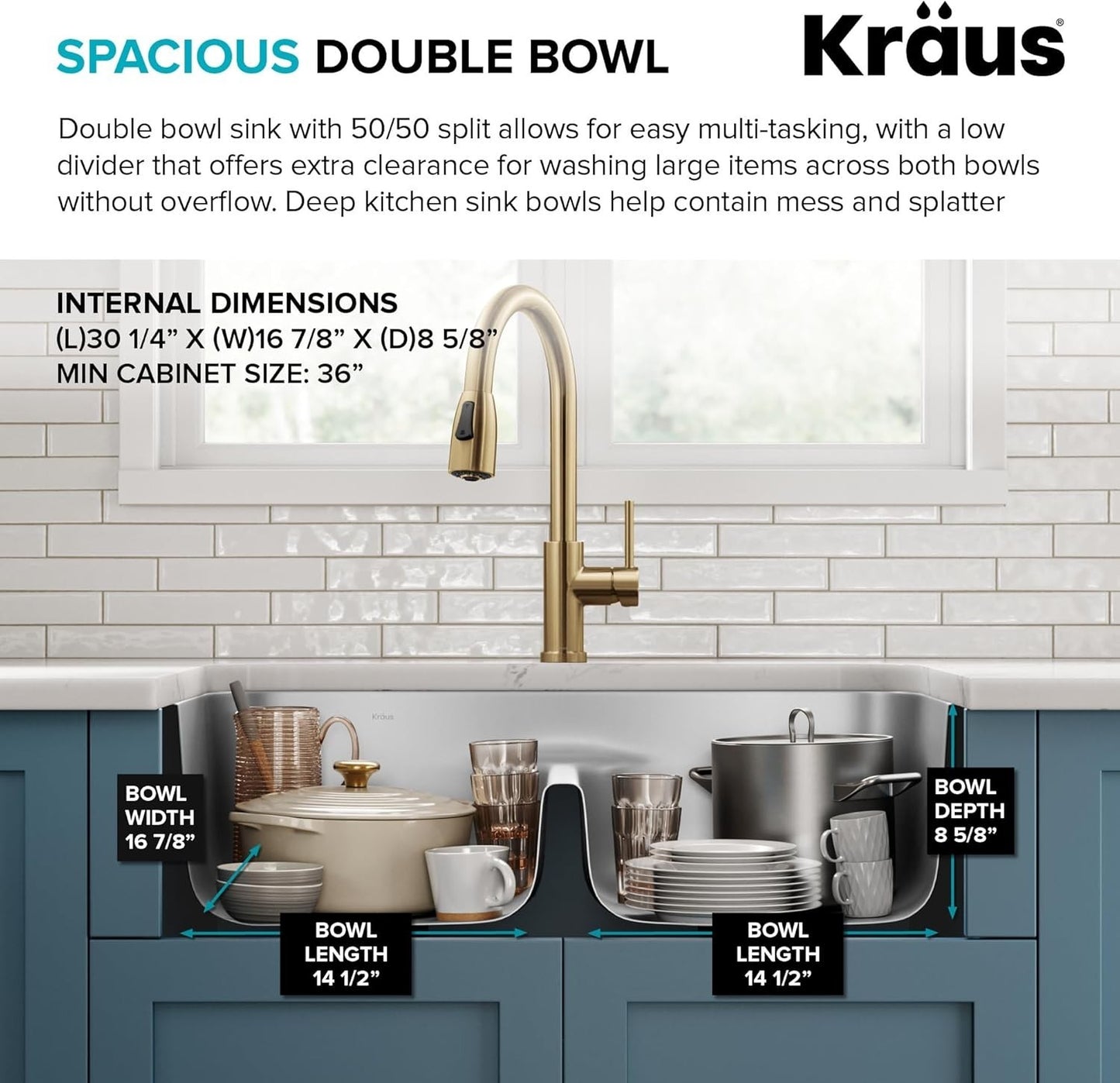 KRAUS Premier 32-inch 18 Gauge Undermount 50/50 Double Satin - KBU32
