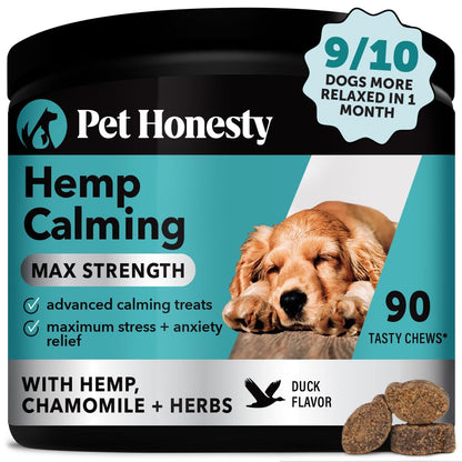 Pet Honesty Hemp Calming Chews for Dogs - Dog Anxiety Relief, Dog Calming Treats with Hemp + Valerian Root, Melatonin for Dogs - Helps Aid with Thunder, Fireworks, Chewing & Barking