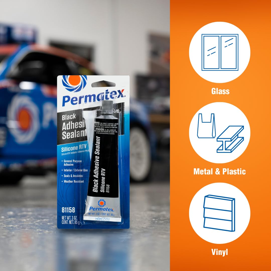 Permatex 81158 Black Silicone Adhesive Sealant, 3 oz. Tube