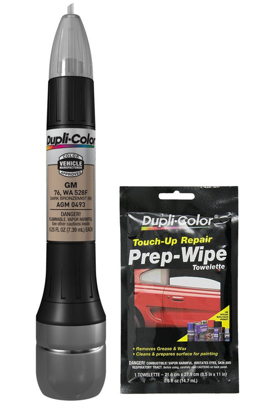 Dupli-Color AGM0493 Metallic Dark Bronze Mist Exact-Match Scratch Fix All-in-1 Touch-Up Paint for GM Vehicles (76, WA 528F) Bundle with Prep Wipe Towelette (2 Items)