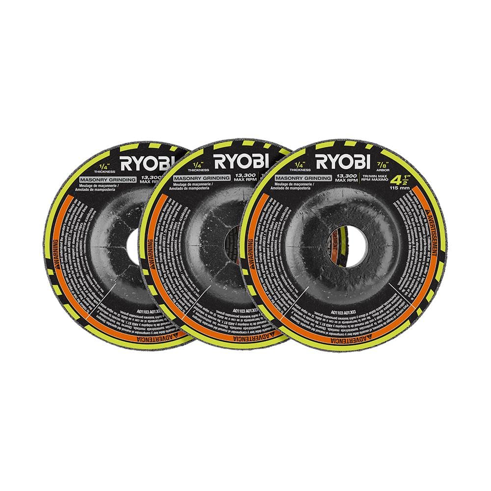 RYOBI 3 PC. 4-1/2"" Masonry Grinding Wheel Set, BLACK