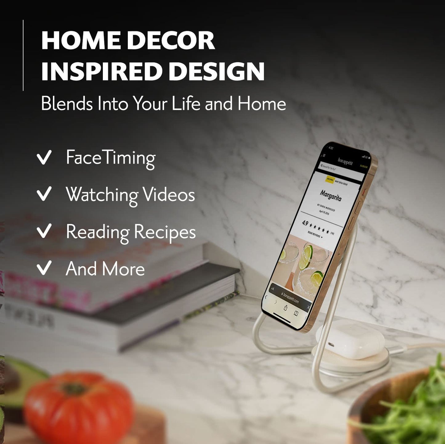 Courant Mag:2 Essentials Wireless Charging Stand - Belgian Linen, 2 in 1 Multi-Device Charger - Magnetic Stand for MagSafe iPhones with Charging Base for AirPod Cases