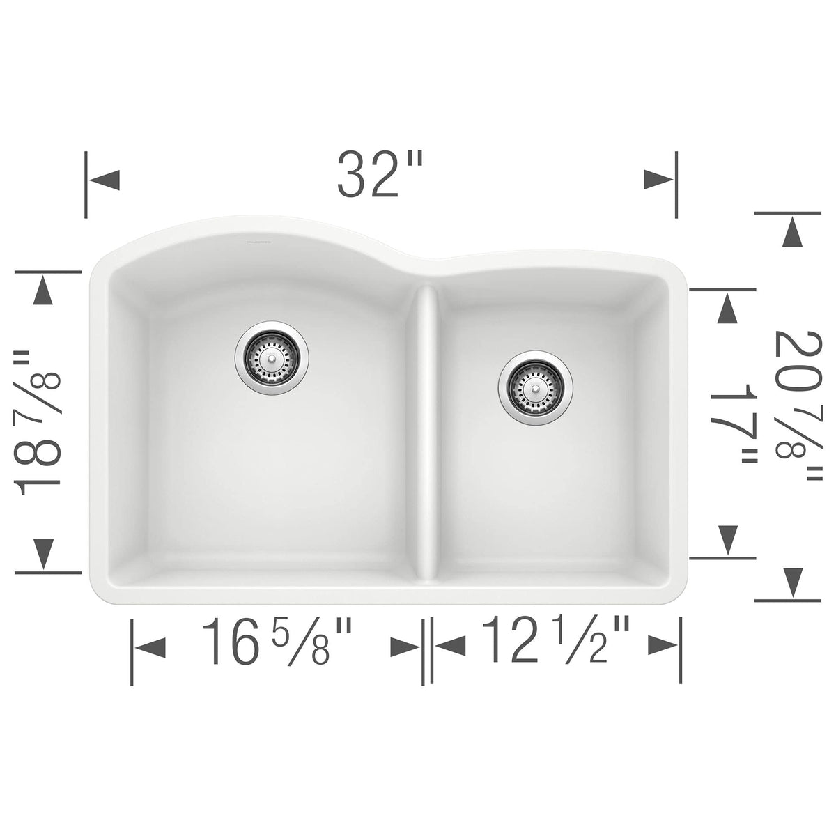 BLANCO Diamond 60/40 Undermount Kitchen Sink, 32" L X 21" W
