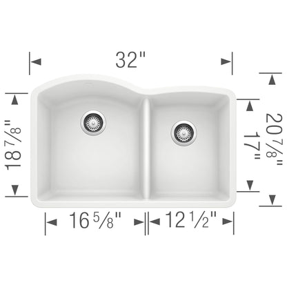 BLANCO Diamond 60/40 Undermount Kitchen Sink, 32" L X 21" W