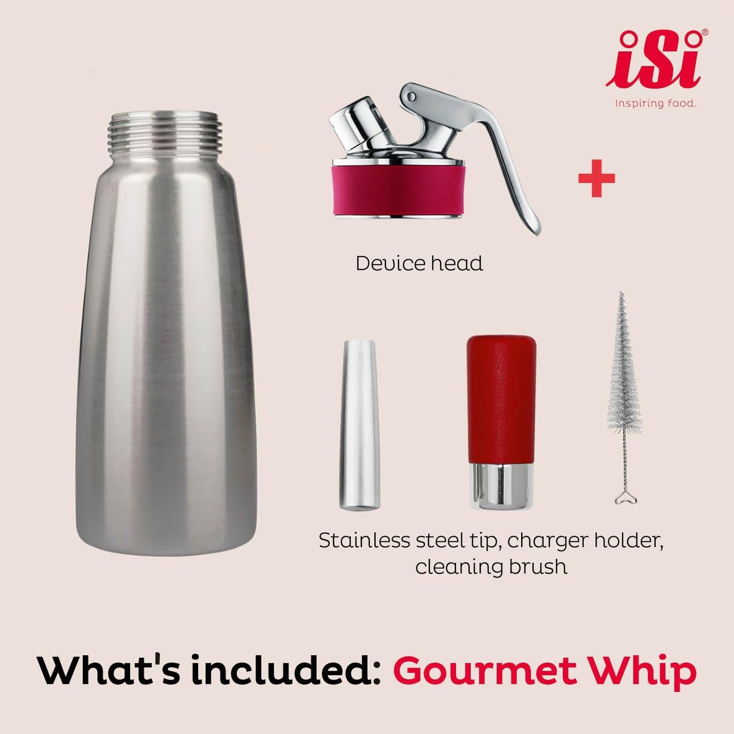 iSi Gourmet Whip (1 Quart) - Multifunctional Food Whipper for Warm & Cold Application, Stainless Steel Cream Canister - Includes 3 Decorating Tips, Dishwasher Safe - Professional Culinary Tool