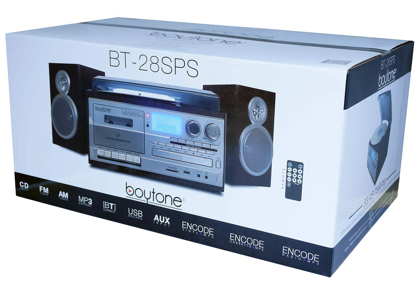 Boytone BT-28SPS Bluetooth Classic Style Record Player Turntable with AM/FM Radio, Cassette Player, CD Player, 2 Separate Stereo Speakers, Record Vinyl, Radio, Cassette to MP3 SD Slot USB, AUX Silver