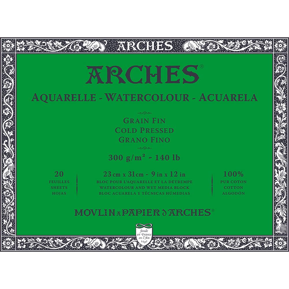 ARCHES Aquarelle 100% Fine 300g Glued Pad 4L 23x31 20 Sheets Natural White