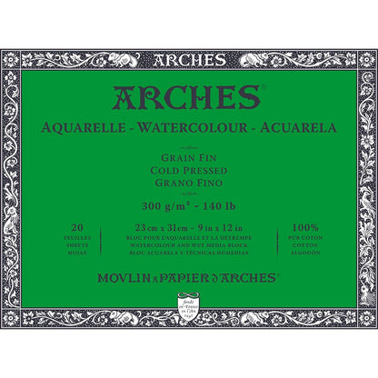 ARCHES Aquarelle 100% Fine 300g Glued Pad 4L 23x31 20 Sheets Natural White