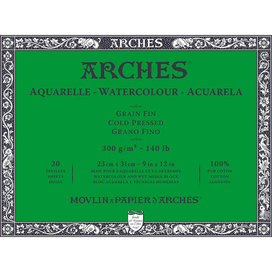 ARCHES Aquarelle 100% Fine 300g Glued Pad 4L 23x31 20 Sheets Natural White